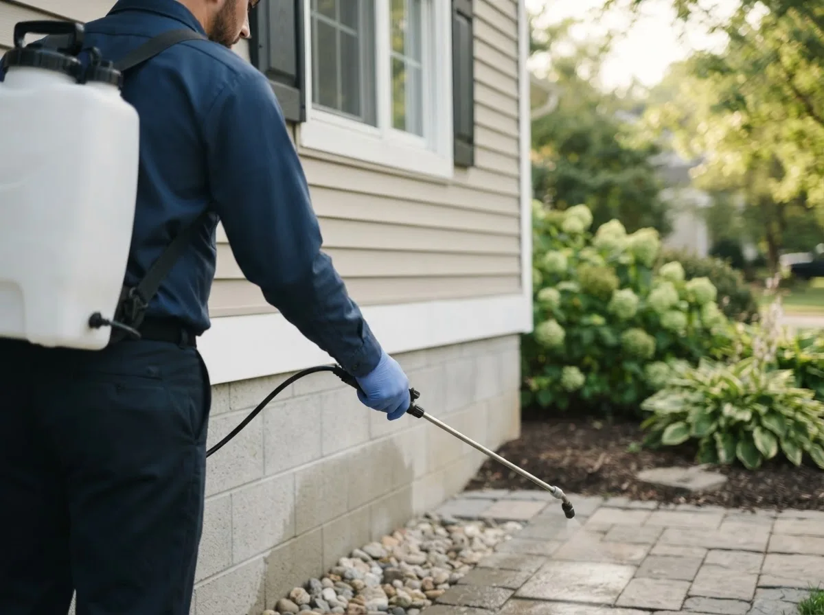 Pest control technician inspecting a home in Beason, IL